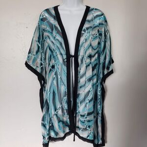 CZ Cover-Ups Women's Small Blue White Black Chiffon Swim Beach Cover Mini Dress